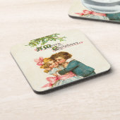 Kinderen onder de mistletoe-set van kurkOnderzette Bier Onderzetter (Linkerzijde)