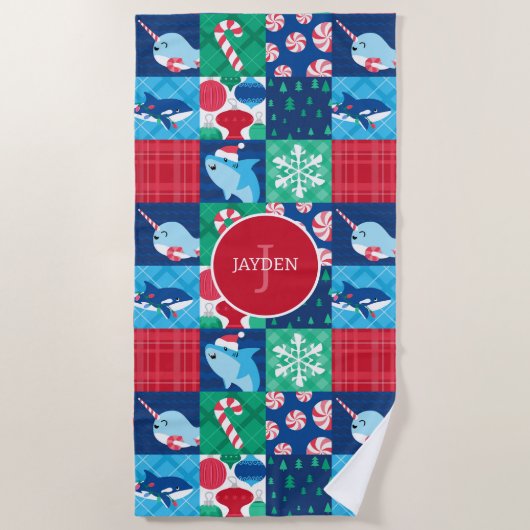 Kinderen onder de zee kerst patchwork quilt strandlaken (Voorkant)