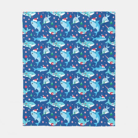 Kinderen onder het Zee Kersthaai Narwhal Fleece Deken (Voorkant)