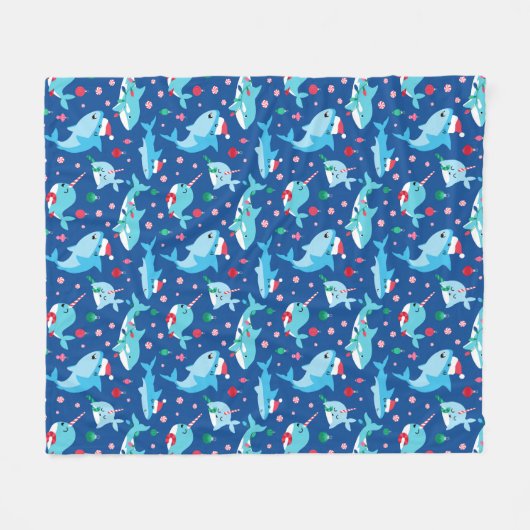 Kinderen onder het Zee Kersthaai Narwhal Fleece Deken (Voorkant (Horizontaal))