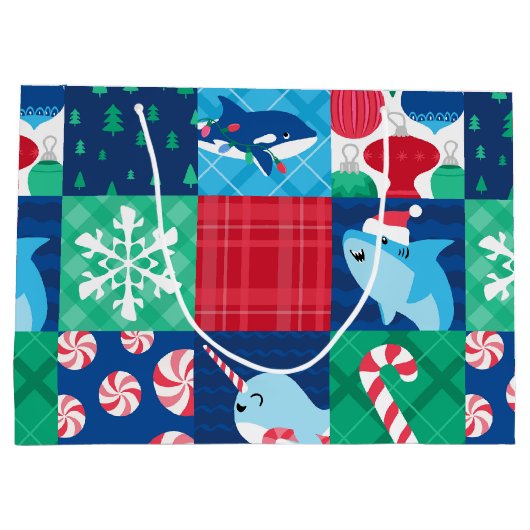 Kinderen onder het Zee kerstpatchwork Groot Cadeauzakje (Achterkant)