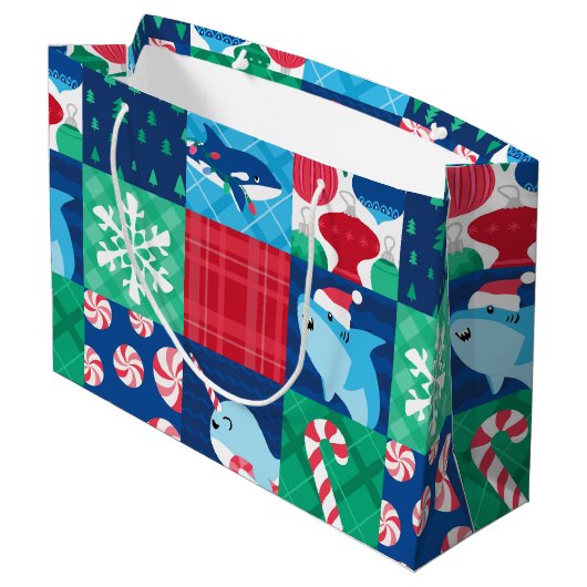 Kinderen onder het Zee kerstpatchwork Groot Cadeauzakje (Achterkant Gekanteld)