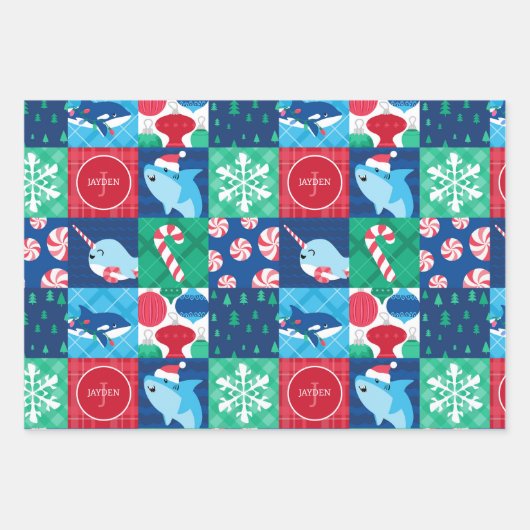 Kinderen onder het Zee kerstpatchwork Inpakpapier Vel (Voorkant 2)