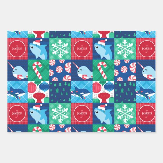 Kinderen onder het Zee kerstpatchwork Inpakpapier Vel (Voorkant)