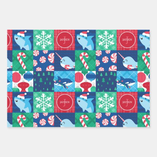 Kinderen onder het Zee kerstpatchwork Inpakpapier Vel (Voorkant 3)