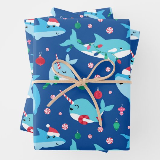 Kinderen onder het Zee kerstpatchwork Inpakpapier Vel (In situ)