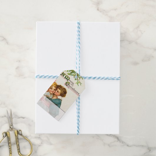 Kinderen onder Kerstmis Mistletoe Cadeaulabel (Met Touw)