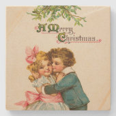 Kinderen onder Mistletoe Kerstmis Stenen Onderzetter (Voorkant)