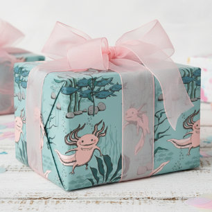 Kinderen Onderwater Axolotl Roze en Groen Cadeaupapier