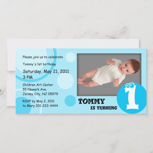 Kinderen op Birthday Fotokaart Blauwe Stippen (Voorkant)