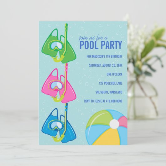 Kinderen op Birthday Pool Party Kaart (Staand voorkant)