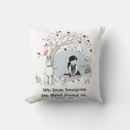 Kinderen op de boomschommel 1 Johannes 4:19 Kussen