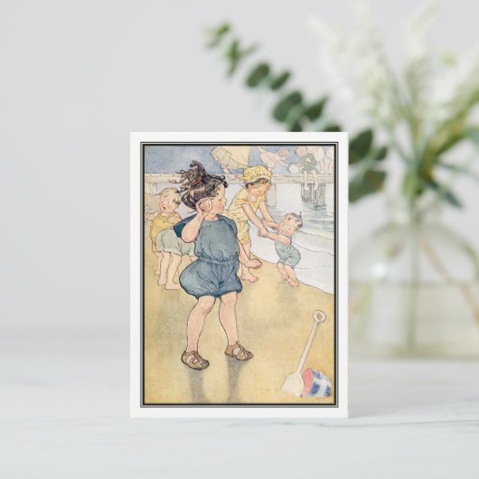  kinderen op de strand van Ruth Mary Hallock Briefkaart (Staand voorkant)