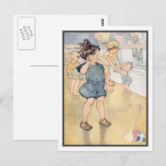  kinderen op de strand van Ruth Mary Hallock Briefkaart (Voorkant / Achterkant)