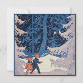  kinderen op een avondwandeling in de sneeuw feestdagenkaart (Voorkant)