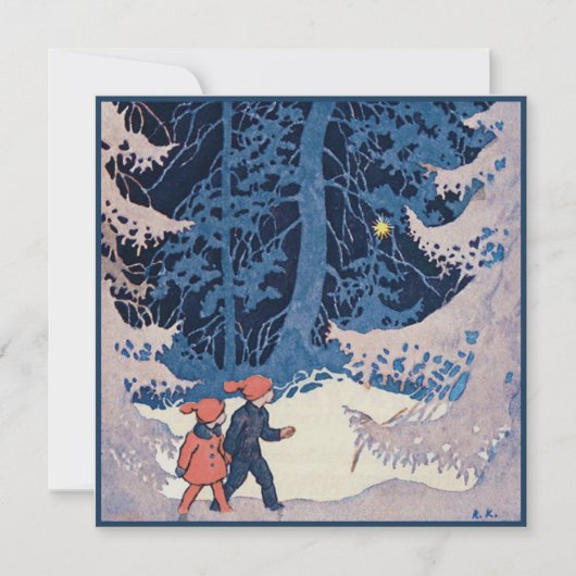  kinderen op een avondwandeling in de sneeuw feestdagenkaart (Voorkant)