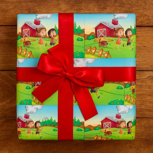 Kinderen op een Boerderij Cadeaupapier