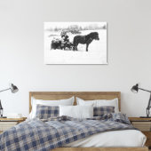 Kinderen op een Pony getekende foto van de zijkant Canvas Afdruk (Insitu (Slaapkamer))