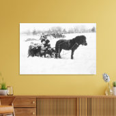 Kinderen op een Pony getekende foto van de zijkant Canvas Afdruk (Insitu (Woonkamer))