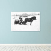 Kinderen op een Pony getekende foto van de zijkant Canvas Afdruk (Insitu (Houten vloer))