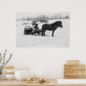 Kinderen op een Pony getekende foto van de zijkant Poster (Keuken)