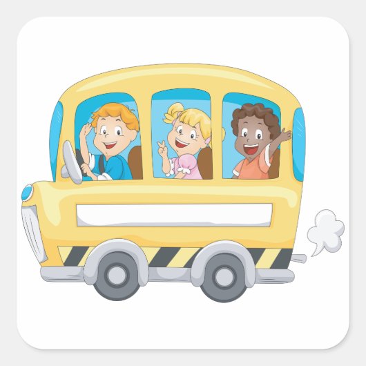Kinderen op een schoolbusstickers vierkante sticker (Voorkant)