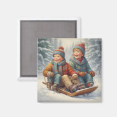 Kinderen op een sledemagneet magneet (Voorkant / Achterkant)
