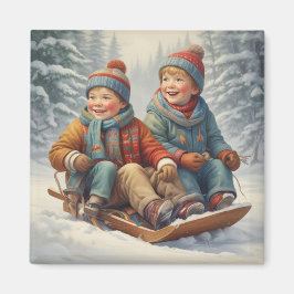 Kinderen op een sledemagneet magneet