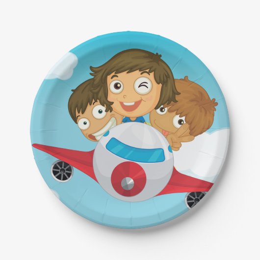 Kinderen op een vlak papieren bordje (Voorkant)