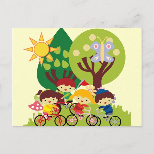 Kinderen op fietsen briefkaart (Voorkant)