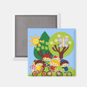 Kinderen op fietsen magneet (Voorkant / Achterkant)