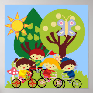 Kinderen op fietsen poster