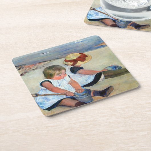 Kinderen op het strand, Cassatt Kartonnen Onderzetters (Schuin)