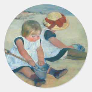 Kinderen op het strand   Mary Cassatt Briefkaart Ronde Sticker