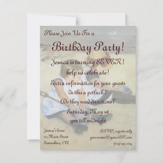 Kinderen op het strand van Cassatt, verjaardag Kaart (Achterkant)