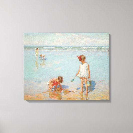 Kinderen op het Zee (Summer Beach Scene) Canvas Afdruk (Voorkant)