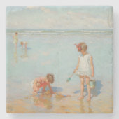Kinderen op het Zee (Summer Beach Scene) Stenen Onderzetter (Voorkant)