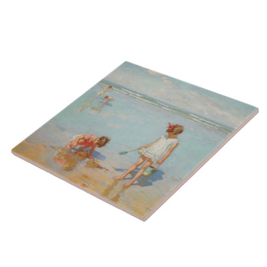 Kinderen op het Zee (Summer Beach Scene) Tegeltje (Zijkant)