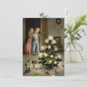  kinderen op kerstavond feestdagenkaart (Staand voorkant)