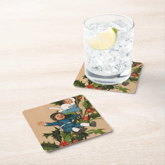 Kinderen op kerstmis Holly Kartonnen Onderzetters (Insitu)