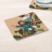  Kinderen op kerstmis Holly Kartonnen Onderzetters (Schuin)