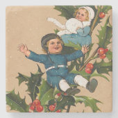 Kinderen op kerstmis Holly Stenen Onderzetter (Voorkant)