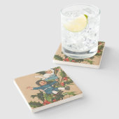  Kinderen op kerstmis Holly Stenen Onderzetter (Zijkant)