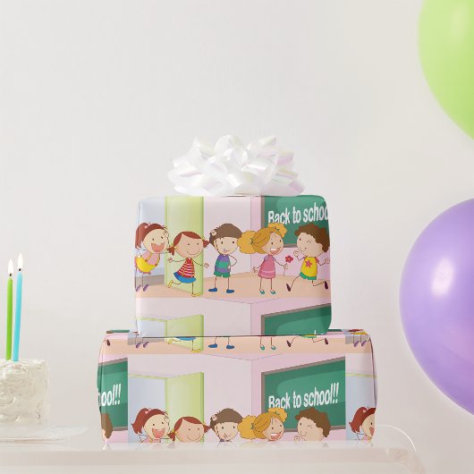 Kinderen op schoolwerkpapier cadeaupapier