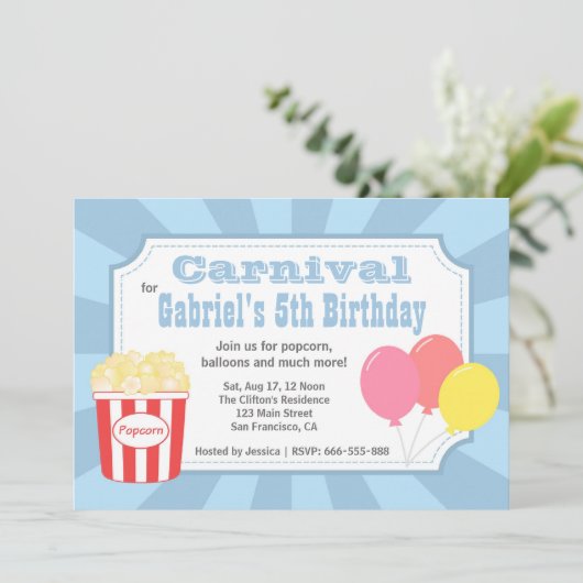 Kinderen op zaterdag - Carnival met popcorn en bal Kaart (Staand voorkant)