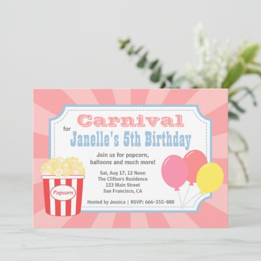 Kinderen op zaterdag - Carnival met popcorn en bal Kaart (Staand voorkant)