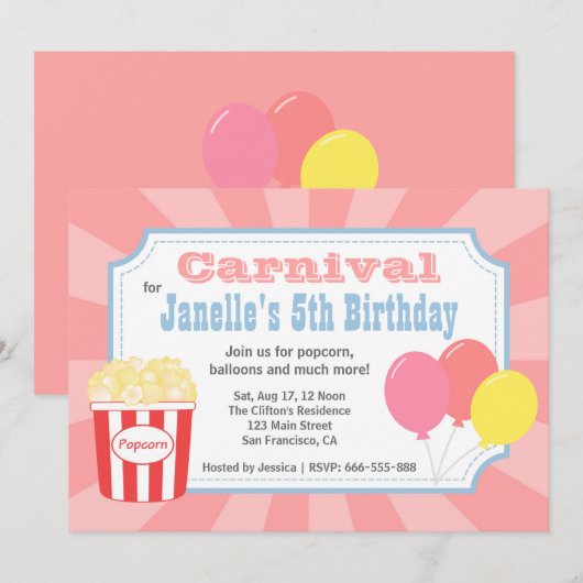 Kinderen op zaterdag - Carnival met popcorn en bal Kaart (Voorkant / Achterkant)