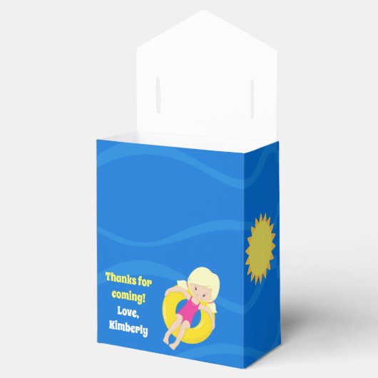 Kinderen op zaterdag Cute Custom Blonde Girl Pool Bedankdoosjes (Geopend)