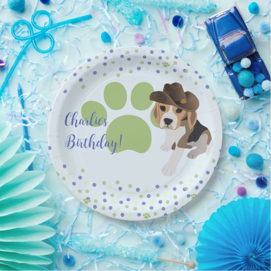 Kinderen op zaterdag Puppy Dog Pet Groene Pawprint Papieren Bordje (Feest)