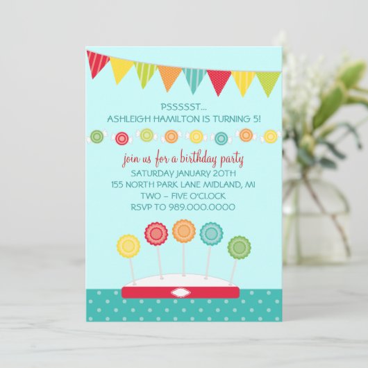 Kinderen op zaterdag Uitnodigingen (thema Snoep) (Staand voorkant)